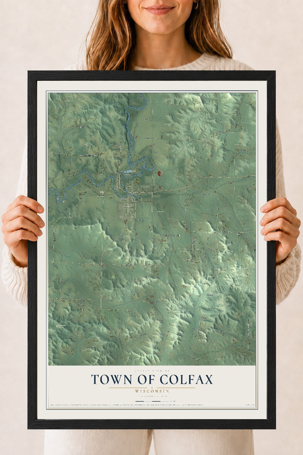Map of the Town of Colfax, Wisconsin, 18 x 24 inch print in a black wood frame