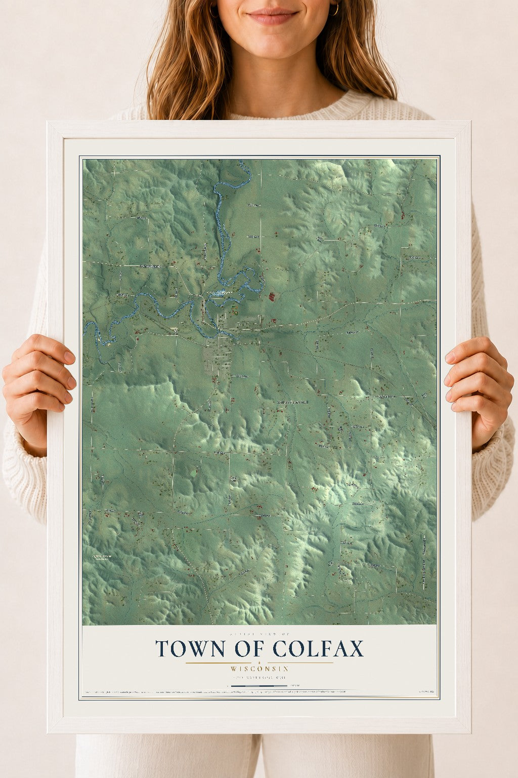 Map of the Town of Colfax, Wisconsin, 18 x 24 inch print in a white wood frame