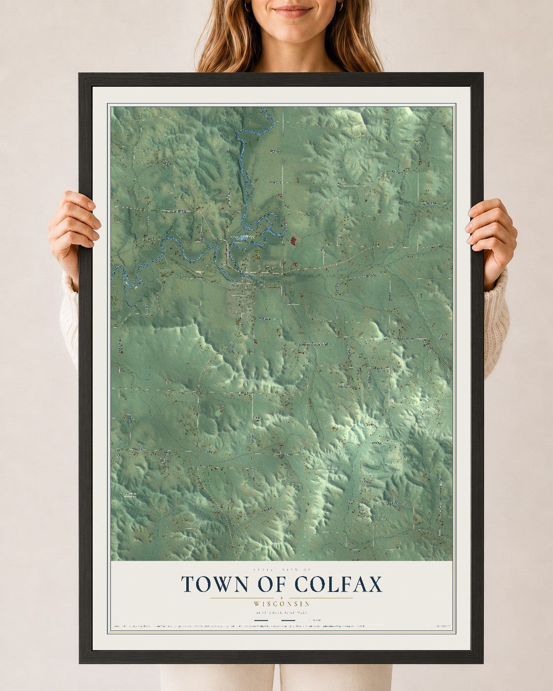 Map of the Town of Colfax, Wisconsin, 24 x 36 inch print in a black wood frame