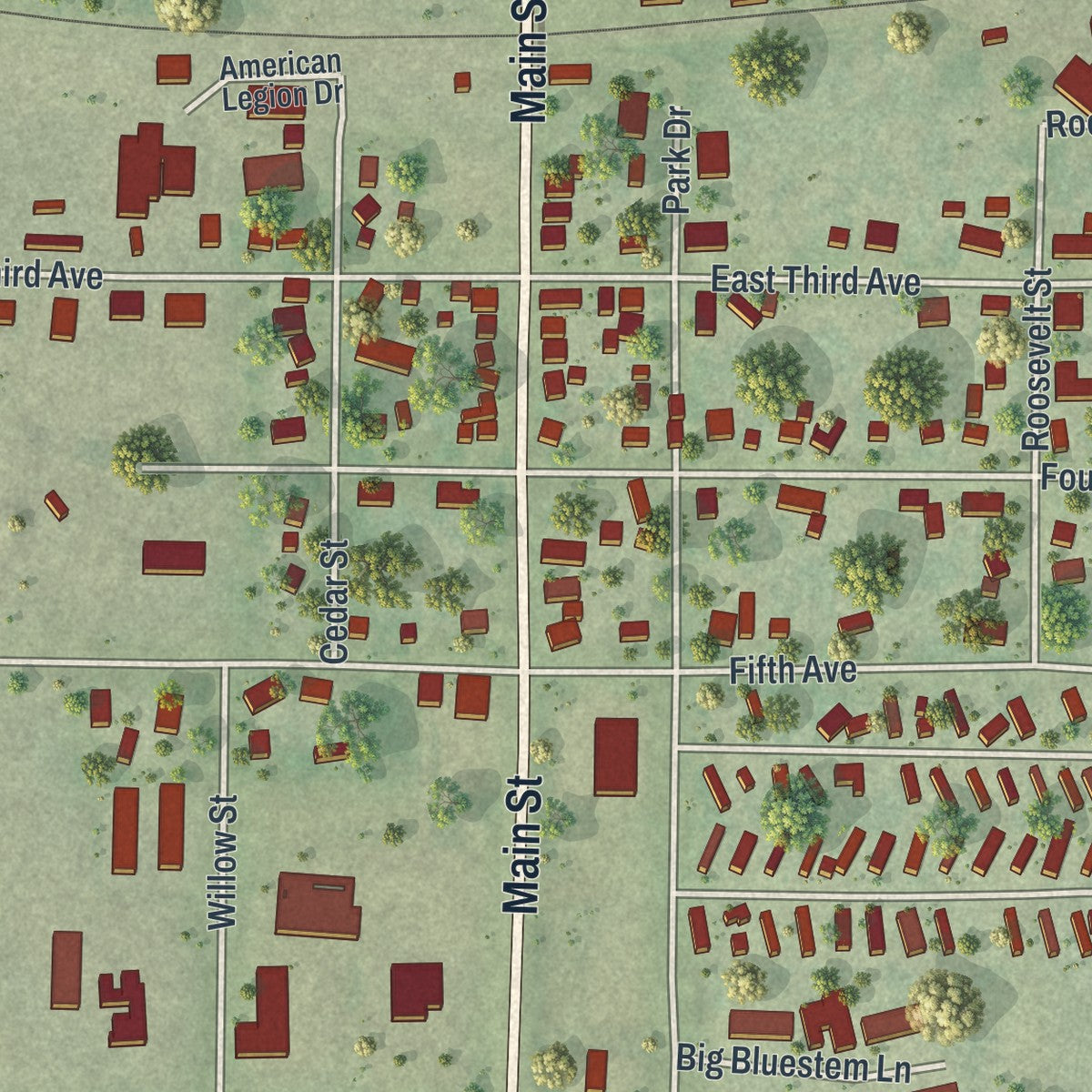Close-up of the map of Colfax, Wisconsin print showing street and building detail
