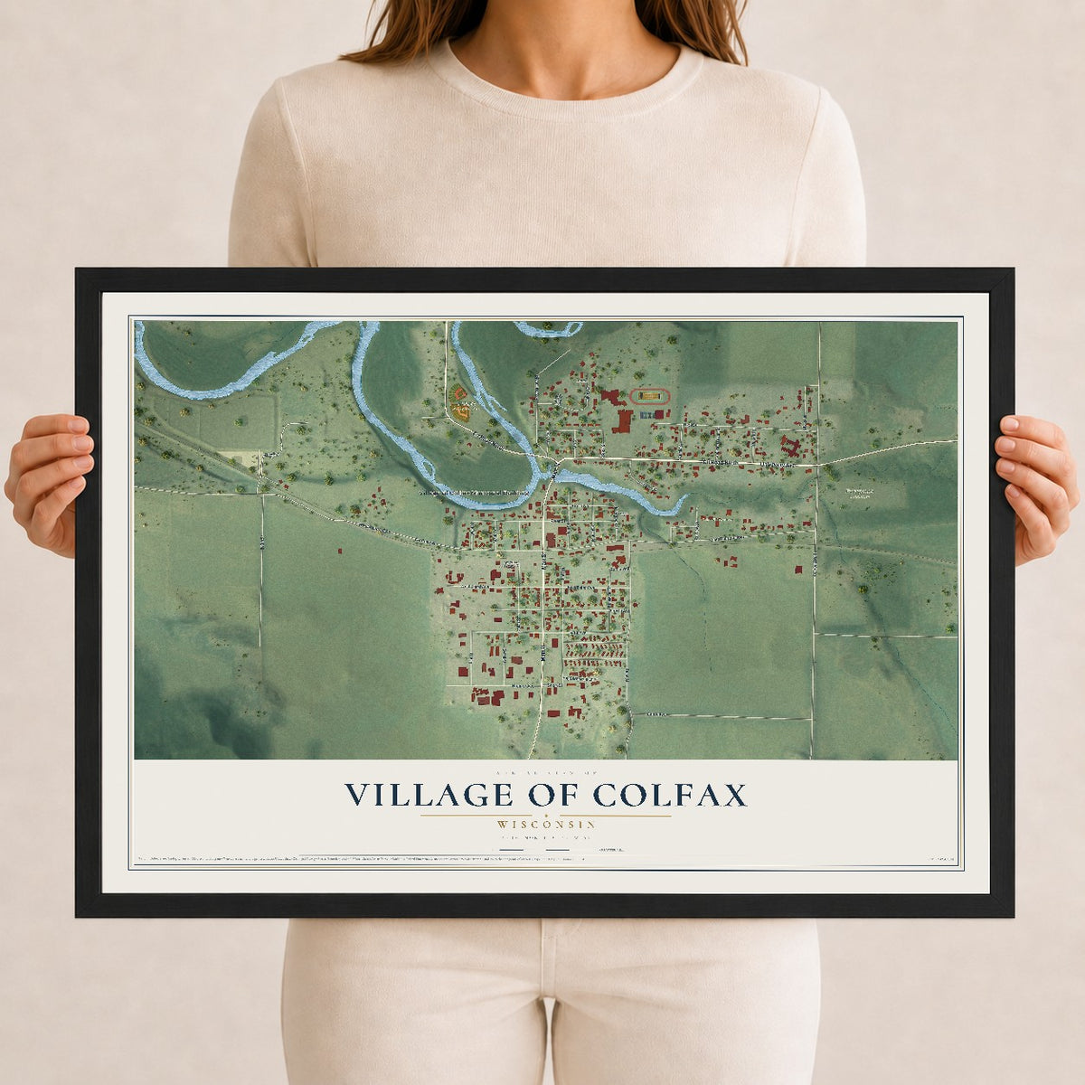 Map of Colfax, Wisconsin, 12 x 18 inch print in a black wood frame