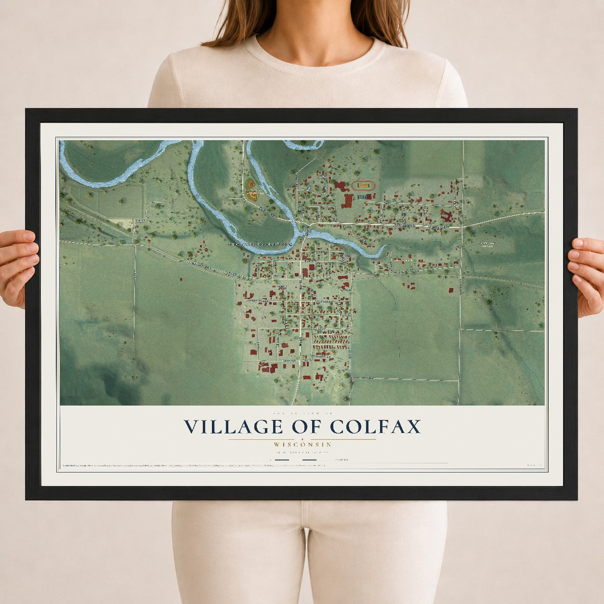 Map of Colfax, Wisconsin, 18 x 24 inch print in a black wood frame