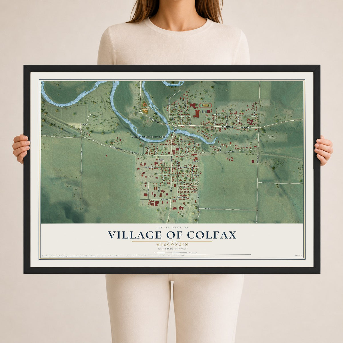 Map of Colfax, Wisconsin, 24 x 36 inch print in a black wood frame
