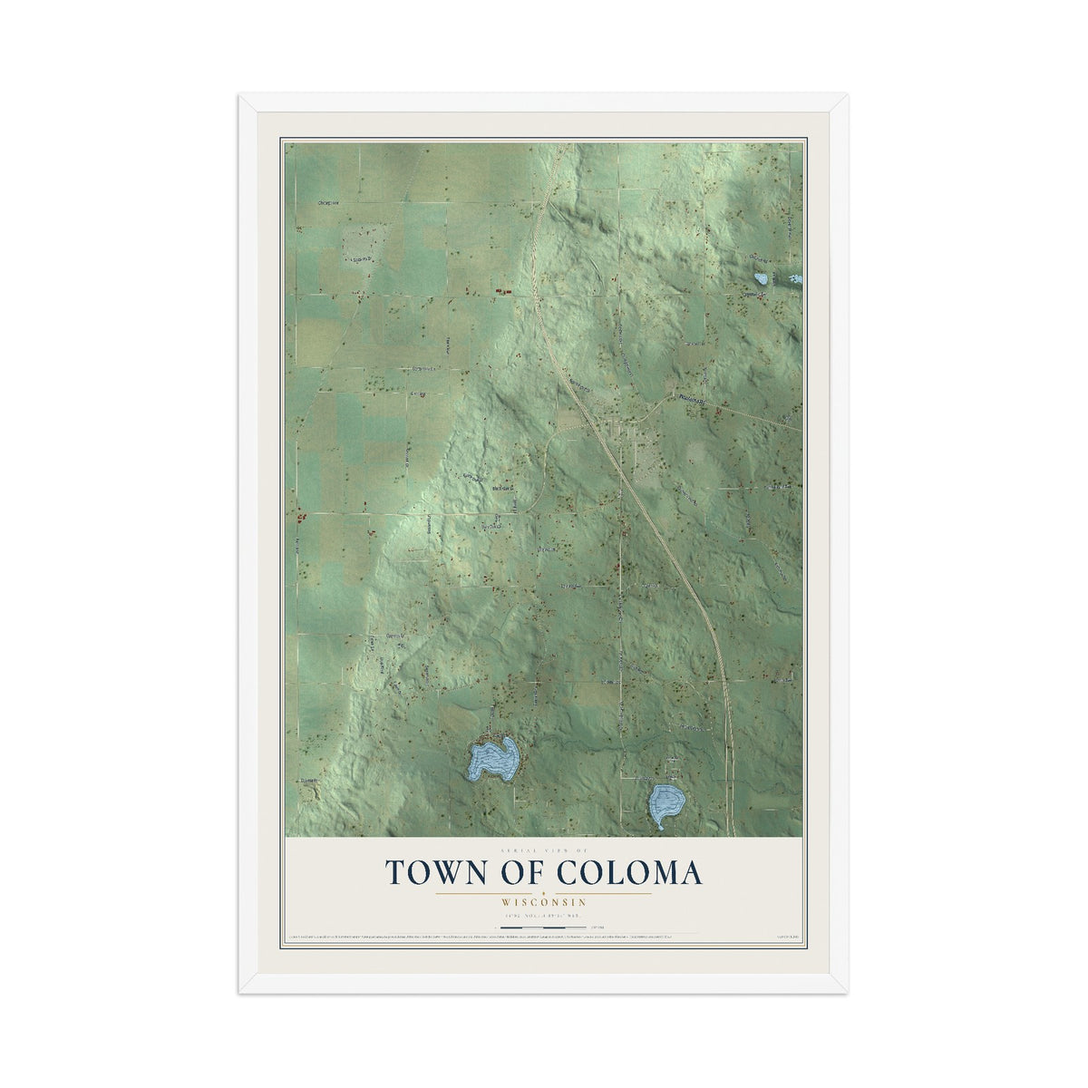 Map of the Town of Coloma, Wisconsin, 12 x 18 inch print in a white wood frame