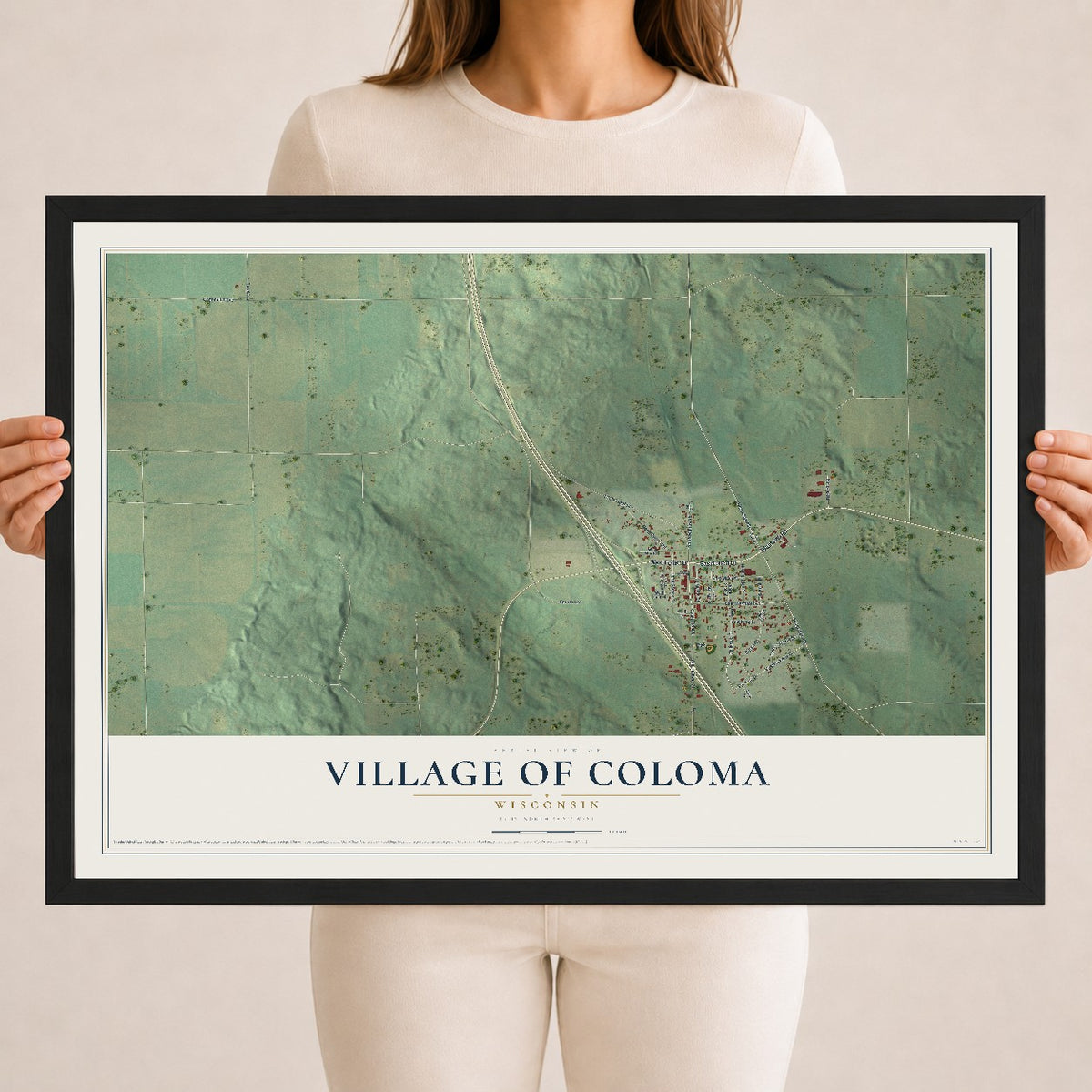 Map of Coloma, Wisconsin, 18 x 24 inch print in a black wood frame