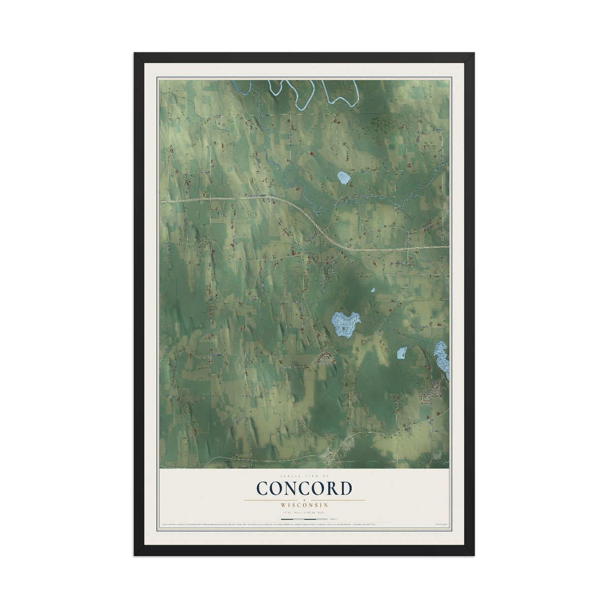 Map of Concord, Wisconsin, 12 x 18 inch print in a black wood frame