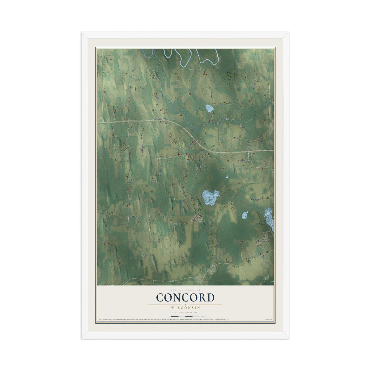 Map of Concord, Wisconsin, 12 x 18 inch print in a white wood frame