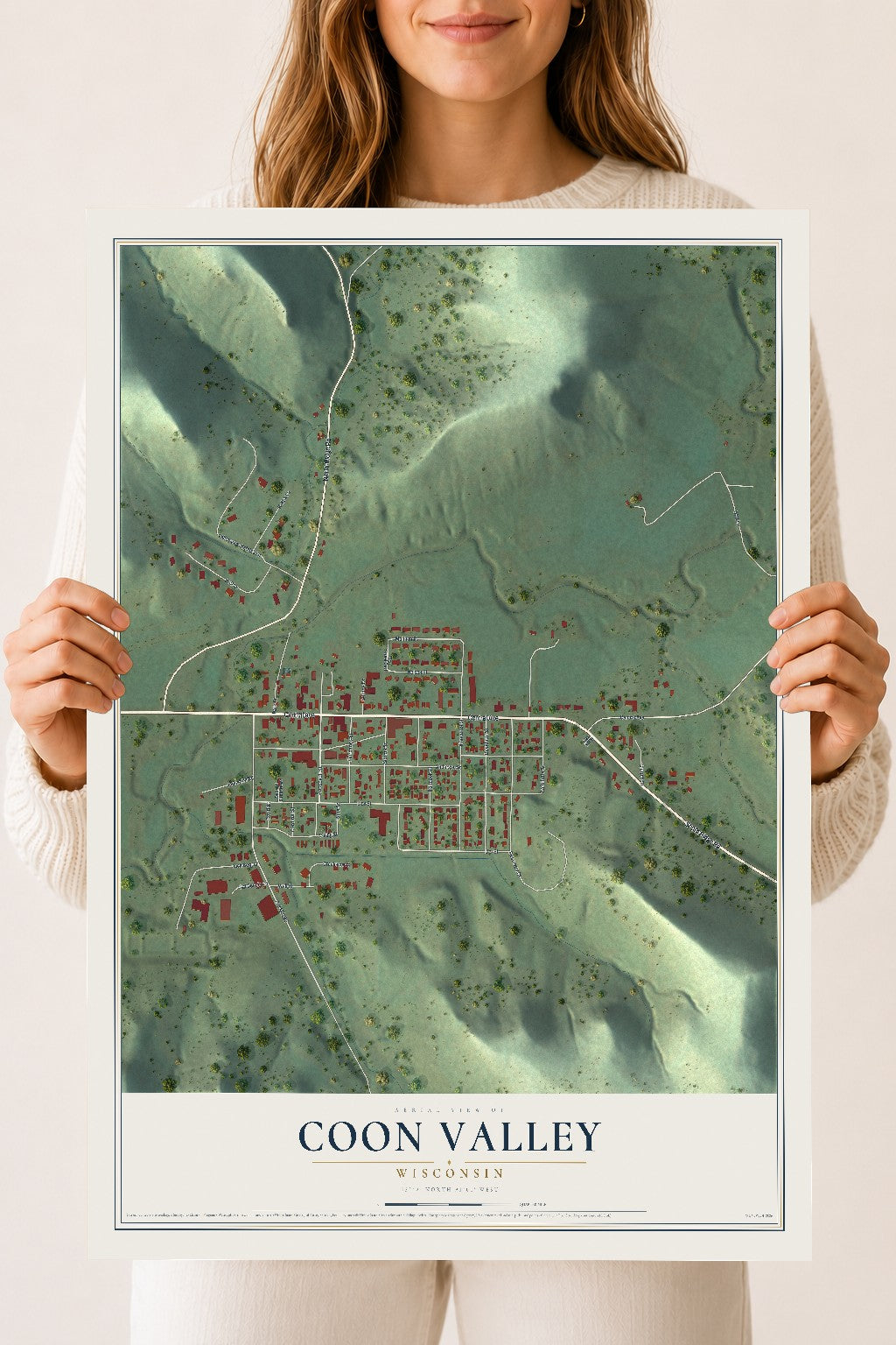 Map of Coon Valley, Wisconsin, 18 x 24 inch unframed archival matte print