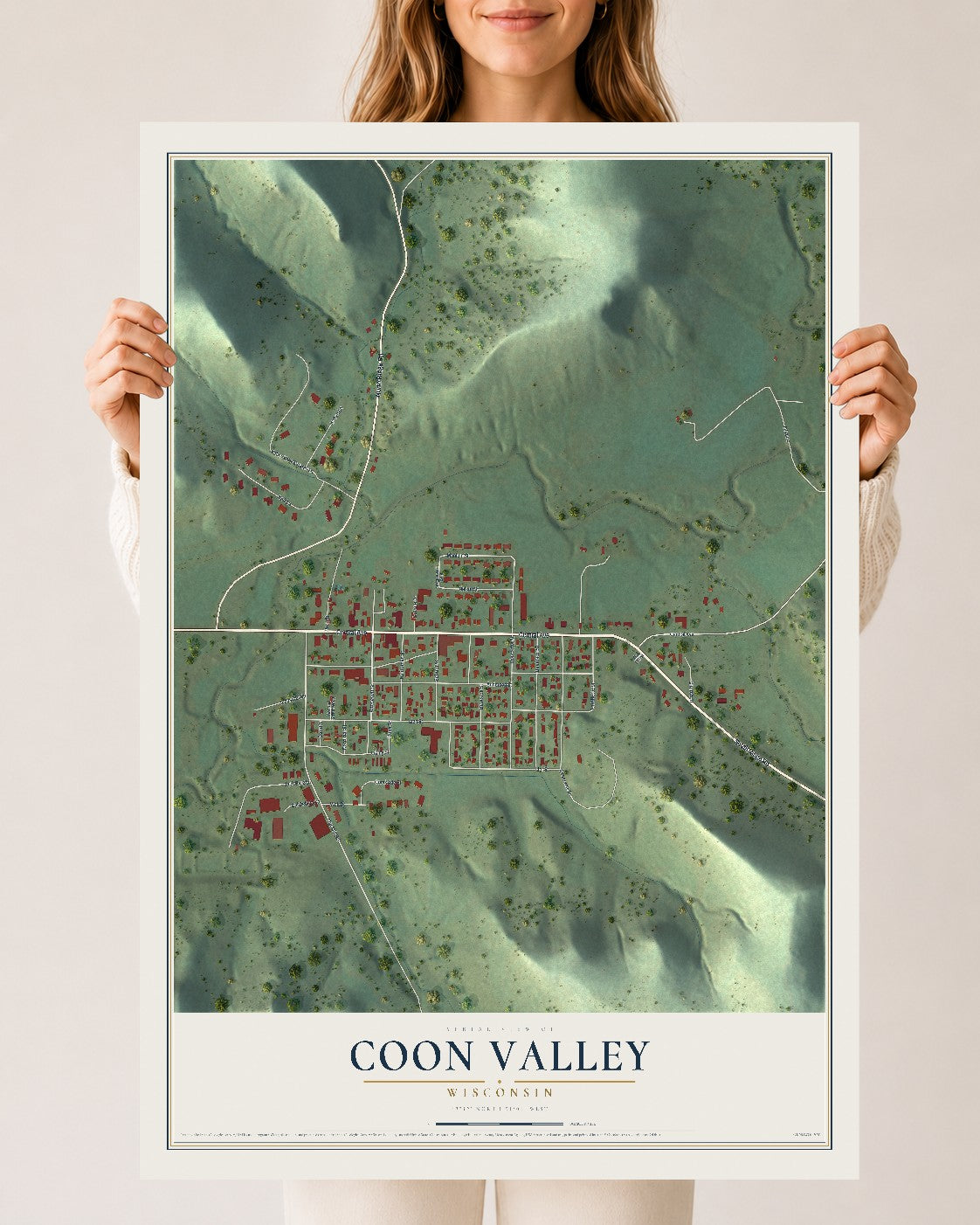 Map of Coon Valley, Wisconsin, 24 x 36 inch unframed archival matte print