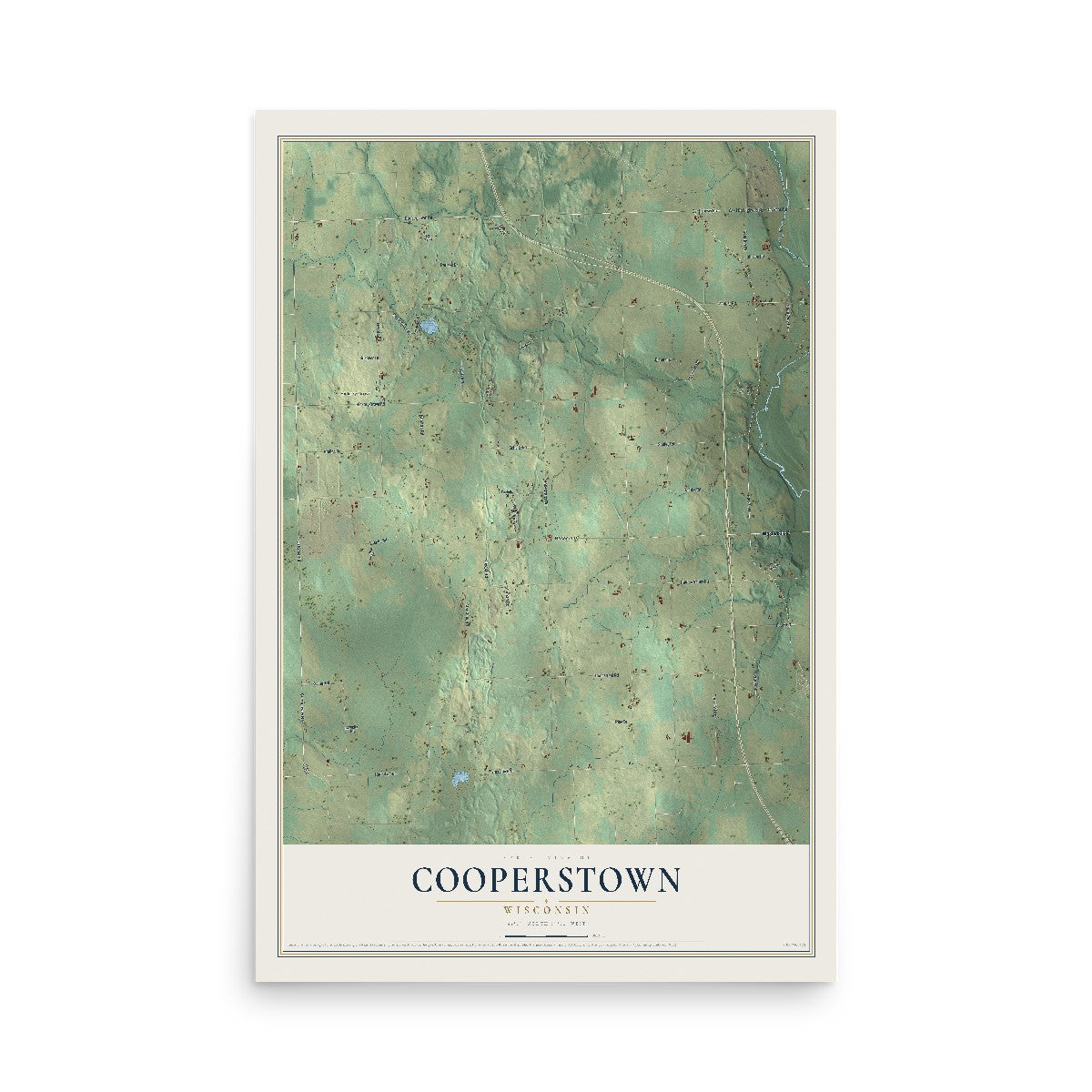 Map of Cooperstown, Wisconsin, 12 x 18 inch unframed archival matte print