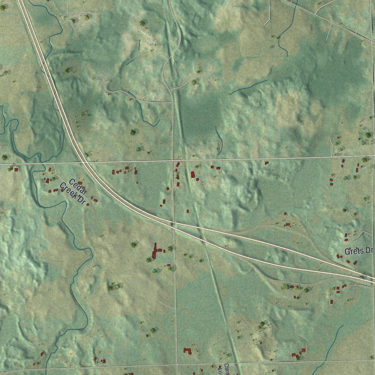 Close-up of the map of Cooperstown, Wisconsin print showing street and building detail