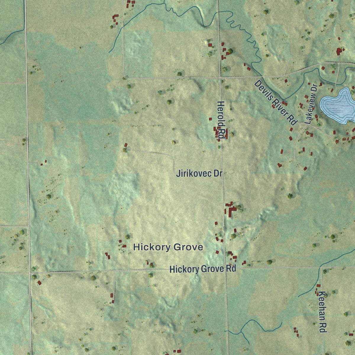 Second close-up of the map of Cooperstown, Wisconsin print showing more streets and buildings
