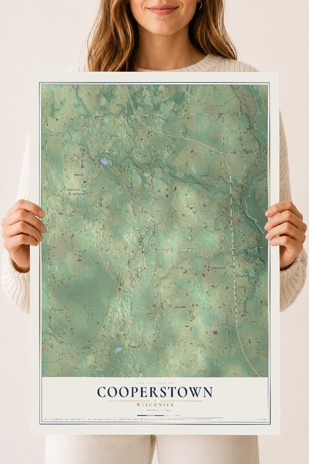 Map of Cooperstown, Wisconsin, 18 x 24 inch unframed archival matte print