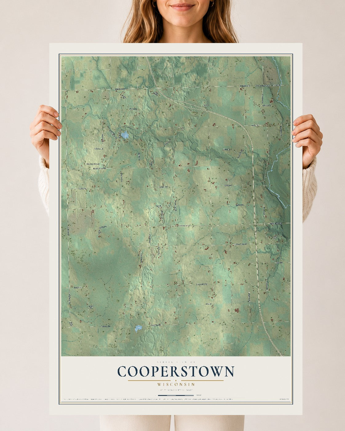 Map of Cooperstown, Wisconsin, 24 x 36 inch unframed archival matte print