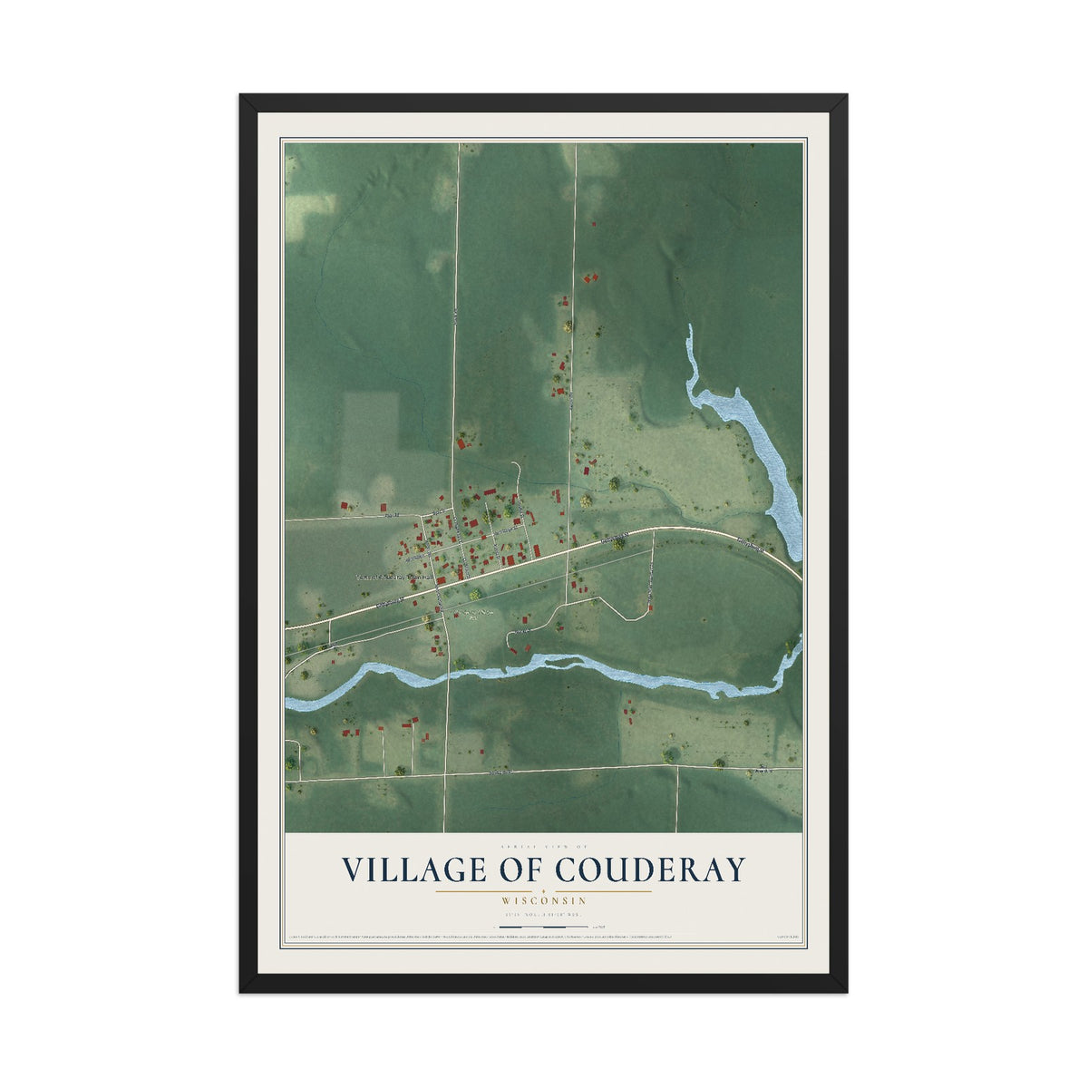 Map of Couderay, Wisconsin, 12 x 18 inch print in a black wood frame