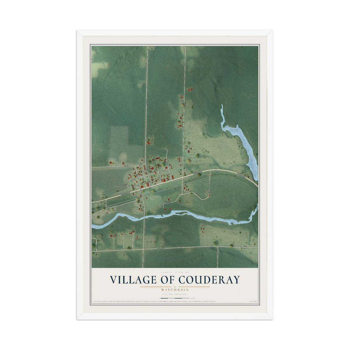 Map of Couderay, Wisconsin, 12 x 18 inch print in a white wood frame