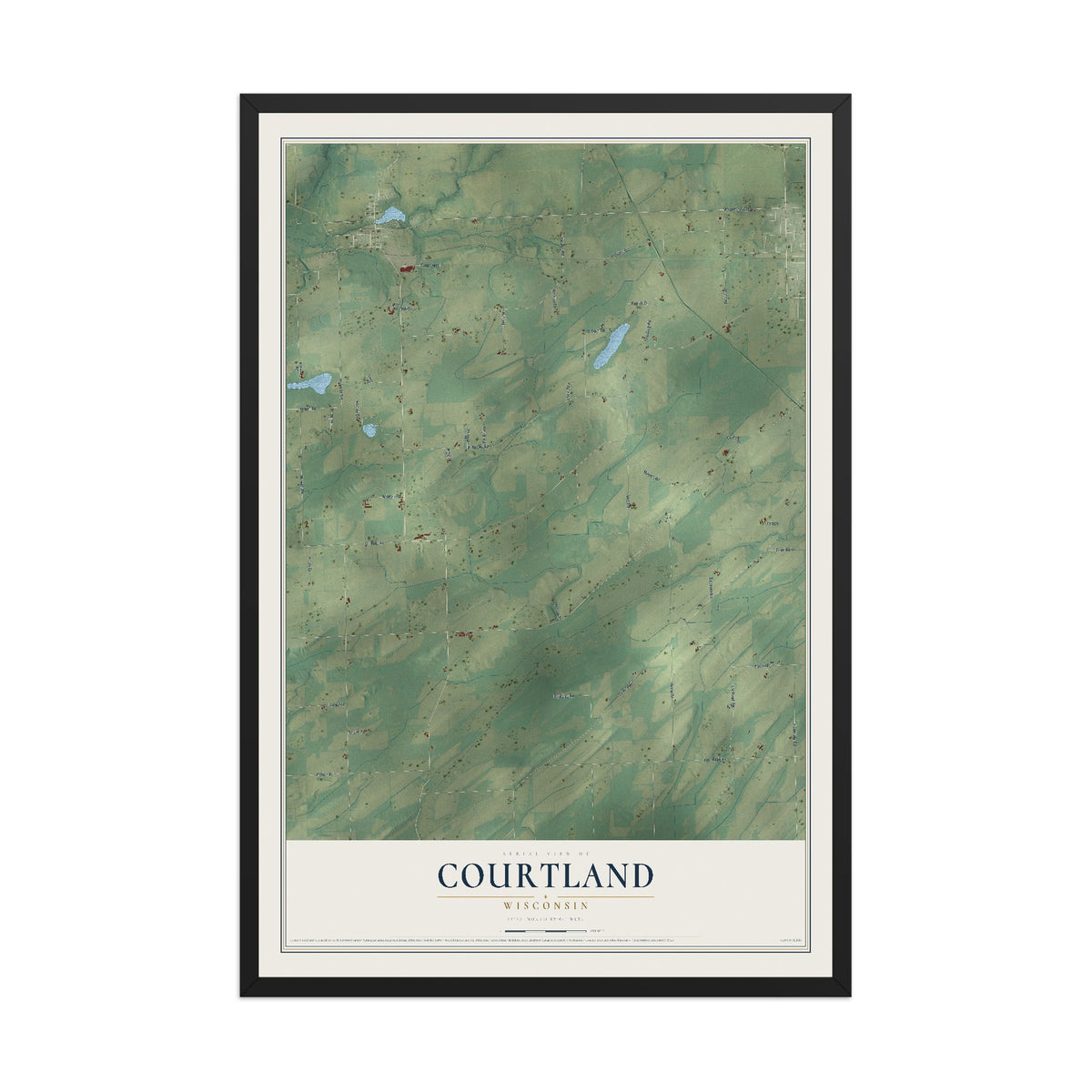 Map of Courtland, Wisconsin, 12 x 18 inch print in a black wood frame