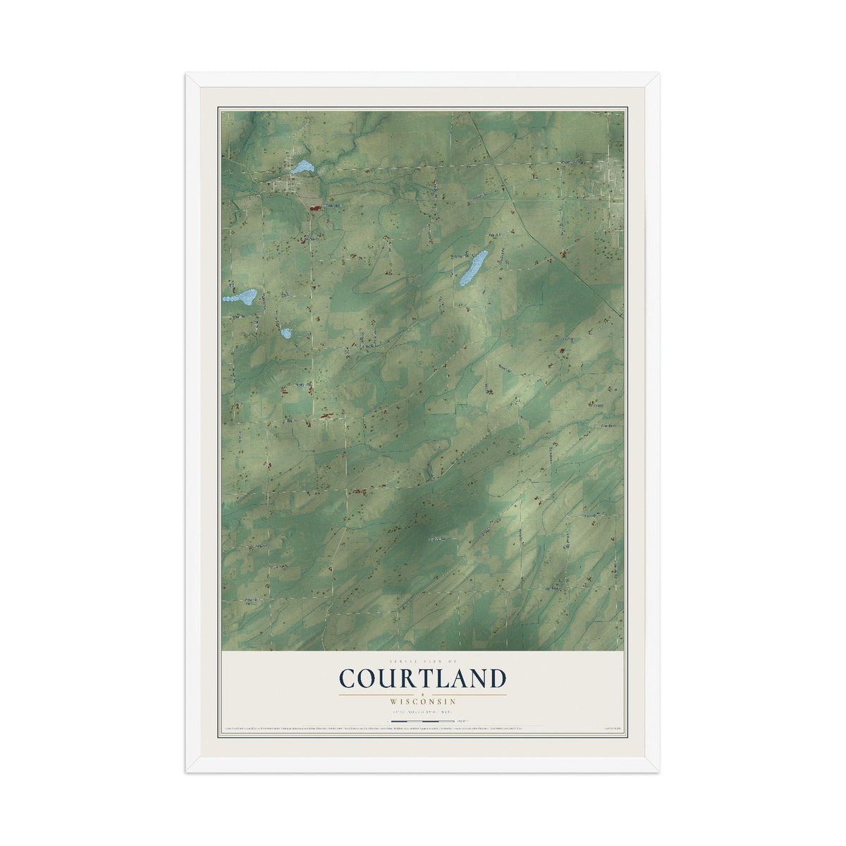 Map of Courtland, Wisconsin, 12 x 18 inch print in a white wood frame