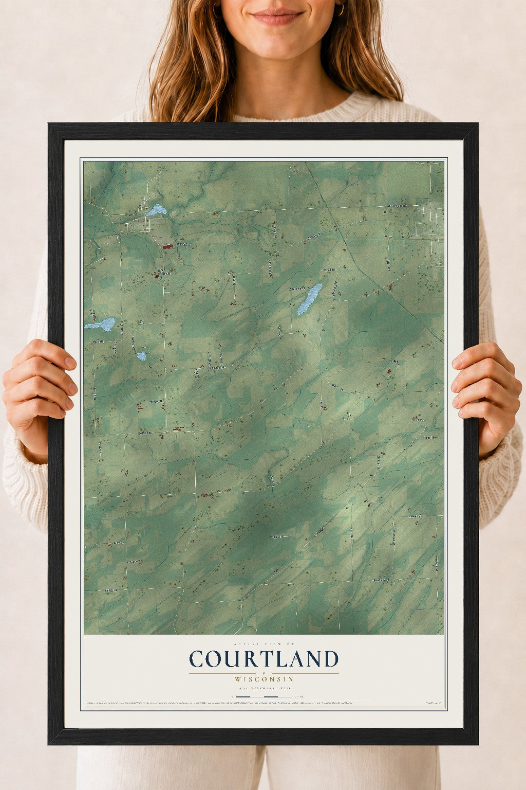 Map of Courtland, Wisconsin, 18 x 24 inch print in a black wood frame