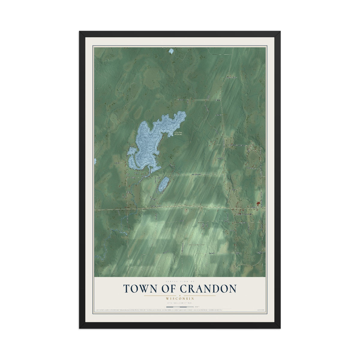 Map of the Town of Crandon, Wisconsin, 12 x 18 inch print in a black wood frame