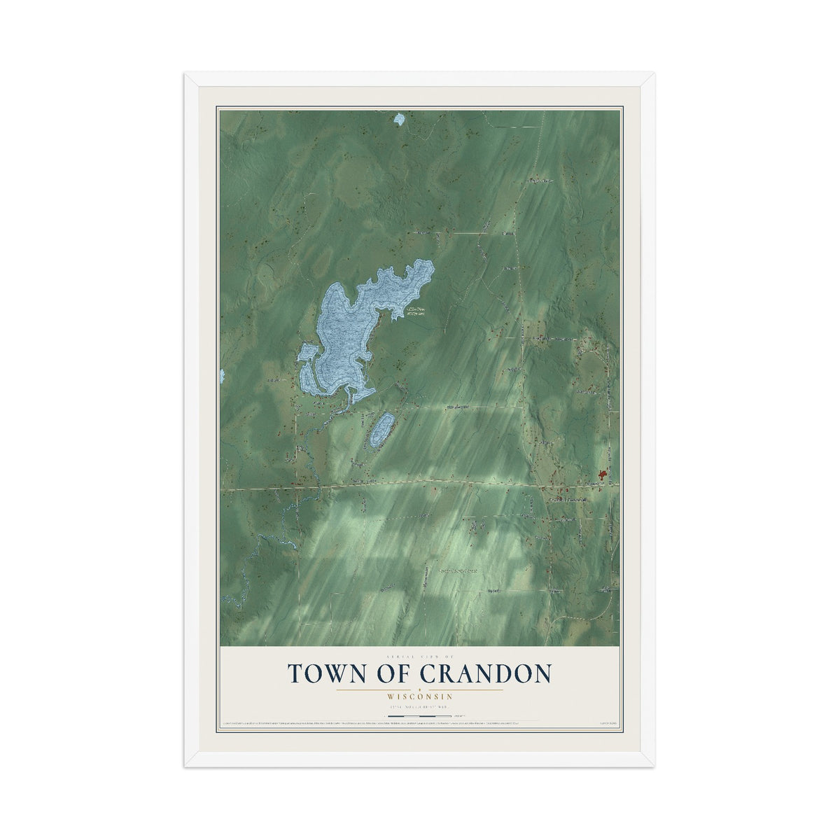 Map of the Town of Crandon, Wisconsin, 12 x 18 inch print in a white wood frame