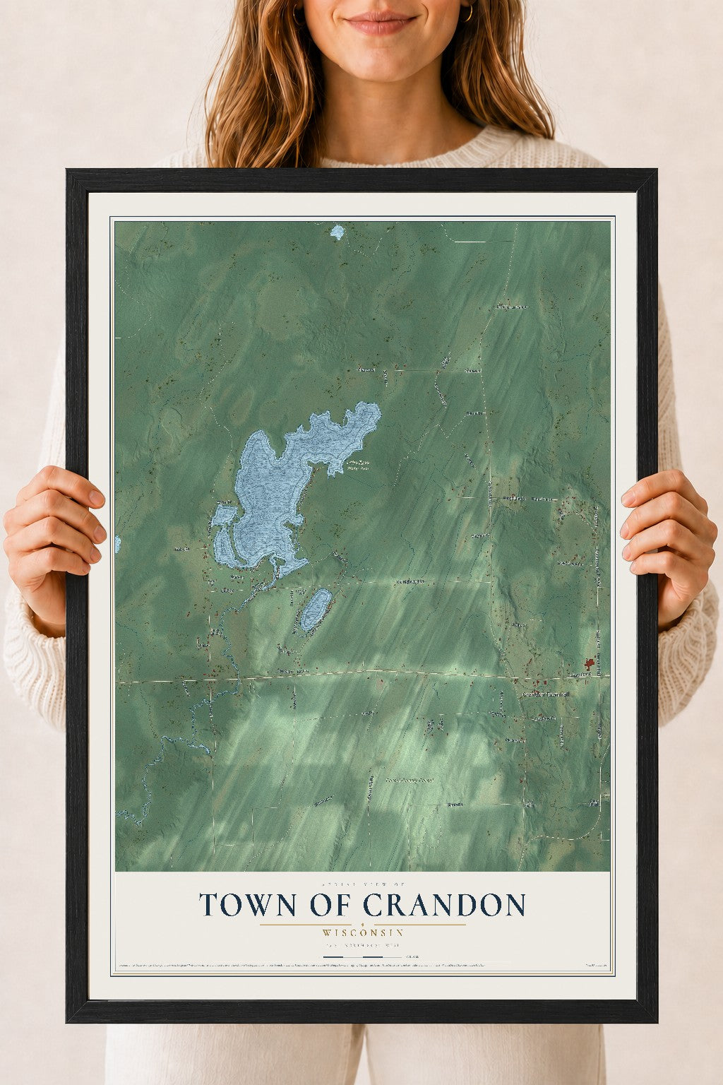 Map of the Town of Crandon, Wisconsin, 18 x 24 inch print in a black wood frame