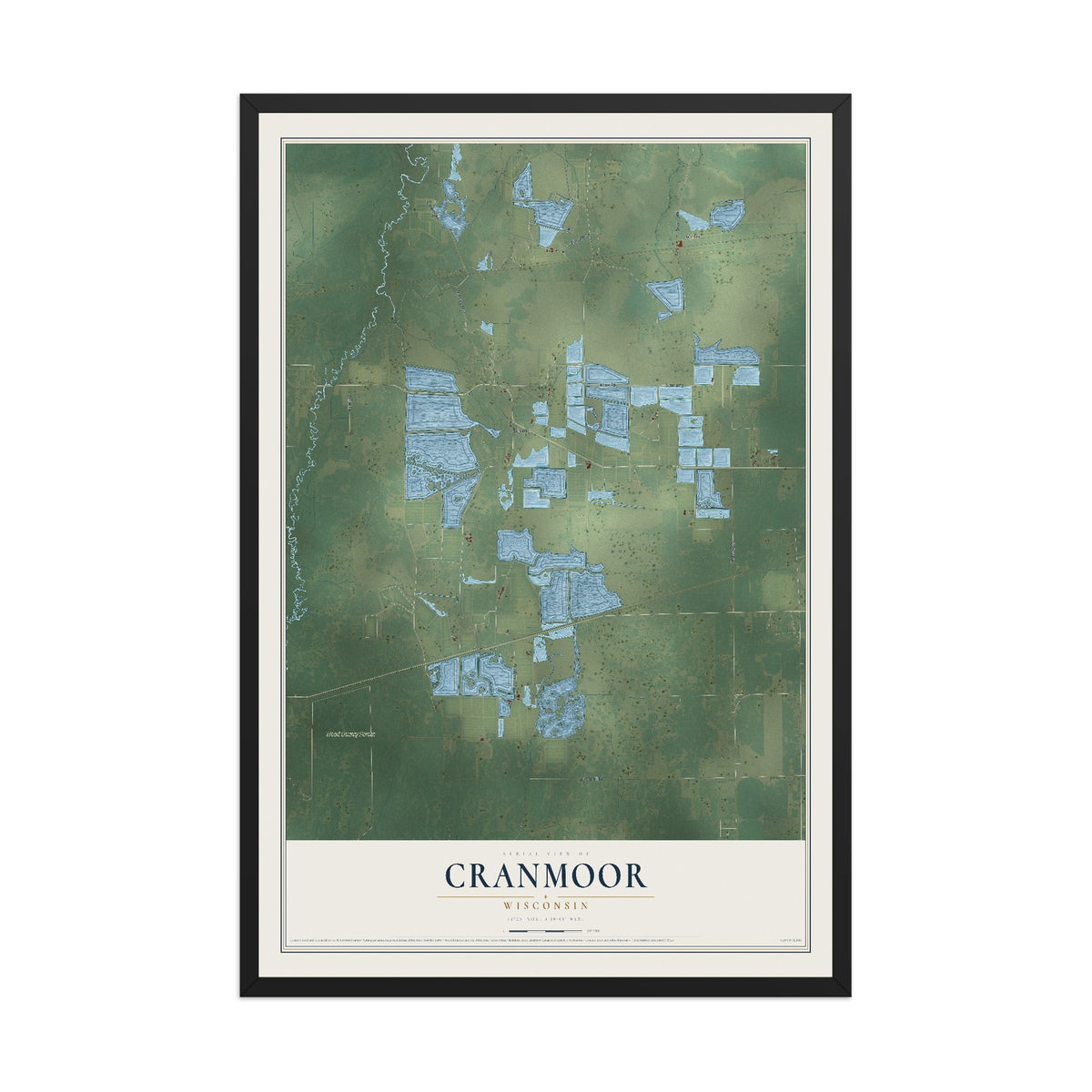 Map of Cranmoor, Wisconsin, 12 x 18 inch print in a black wood frame