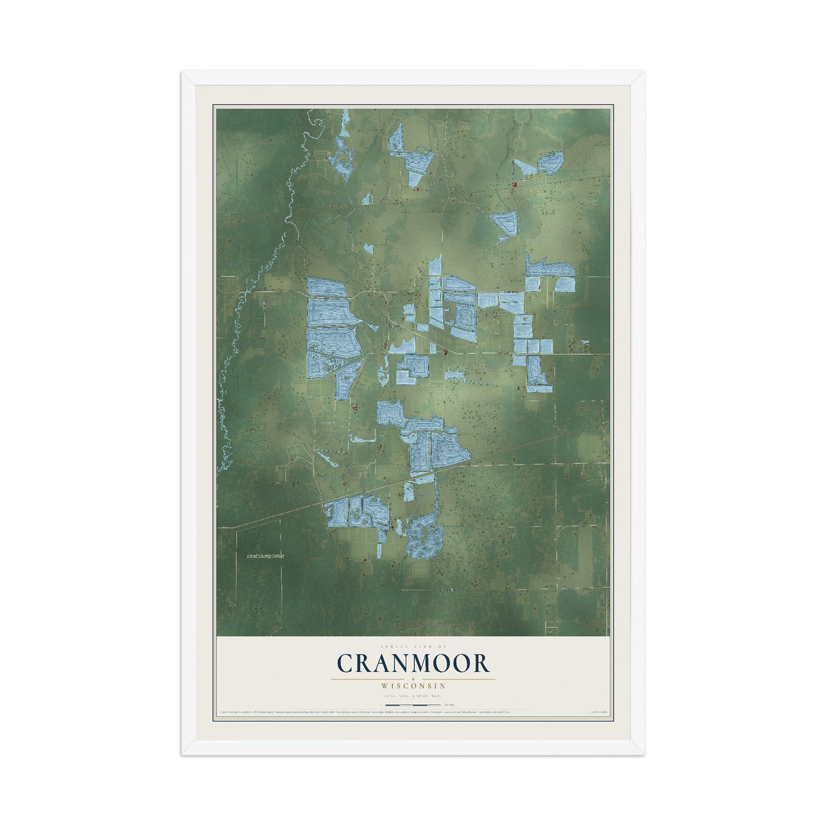 Map of Cranmoor, Wisconsin, 12 x 18 inch print in a white wood frame