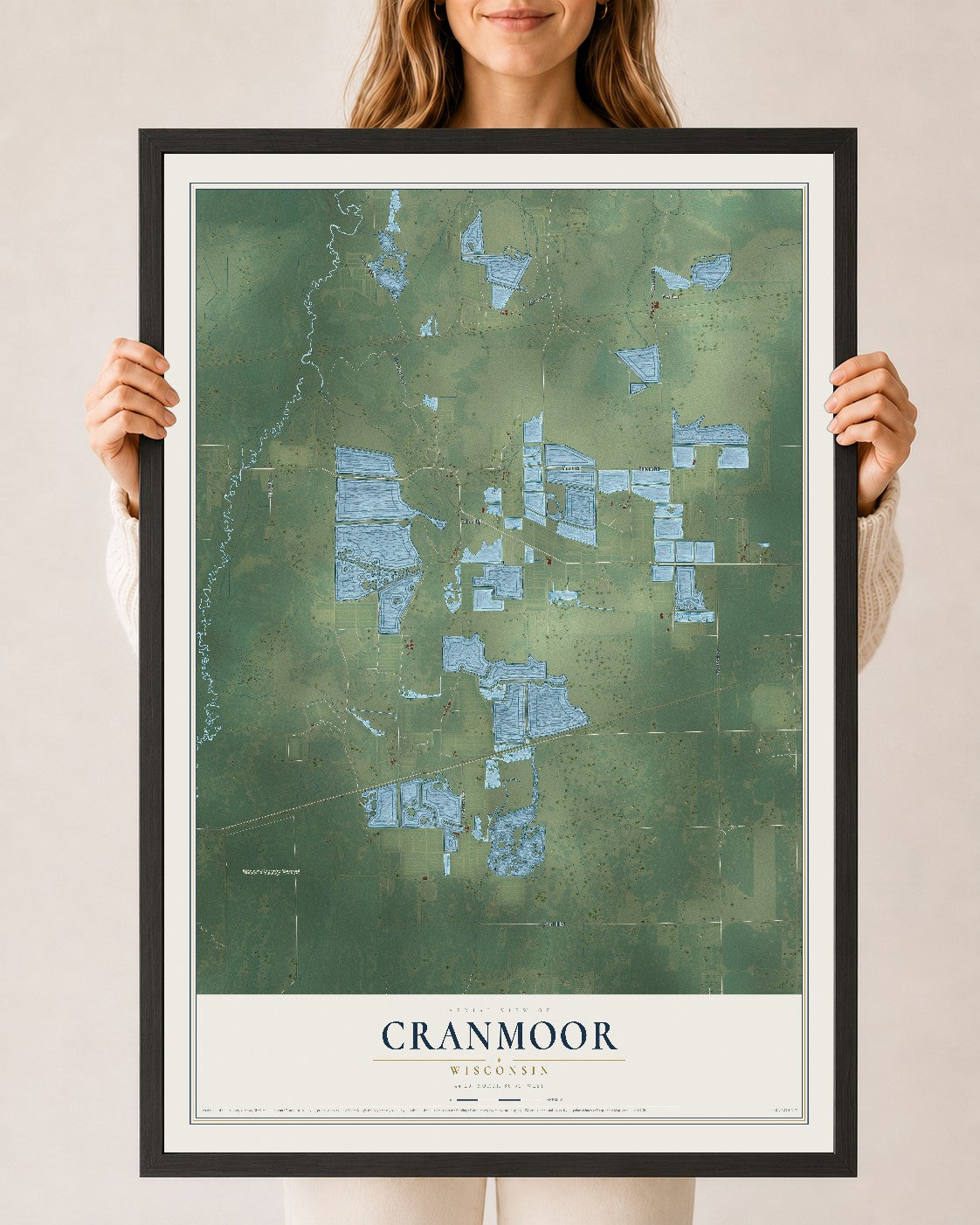 Map of Cranmoor, Wisconsin, 24 x 36 inch print in a black wood frame