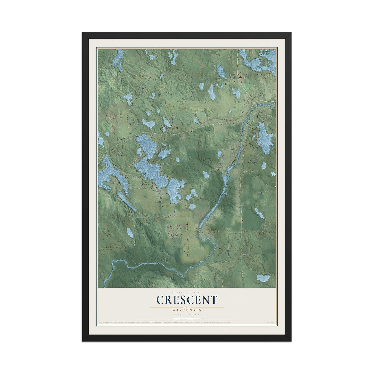 Map of Crescent, Wisconsin, 12 x 18 inch print in a black wood frame