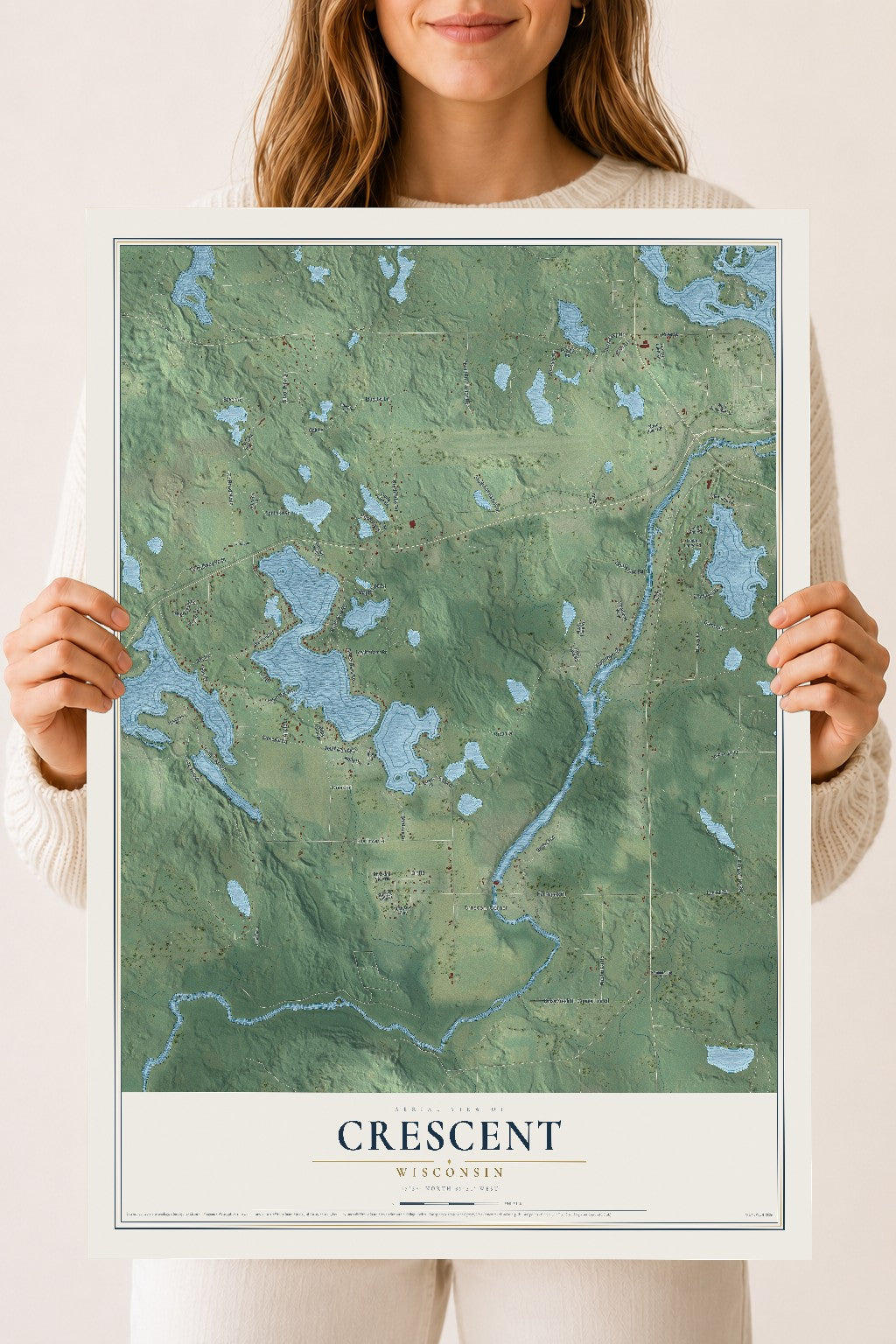 Map of Crescent, Wisconsin, 18 x 24 inch unframed archival matte print