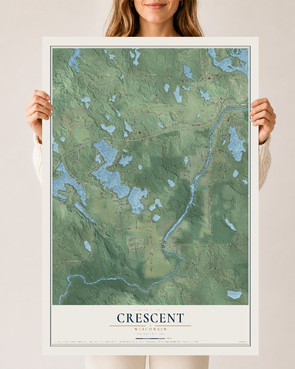 Map of Crescent, Wisconsin, 24 x 36 inch unframed archival matte print