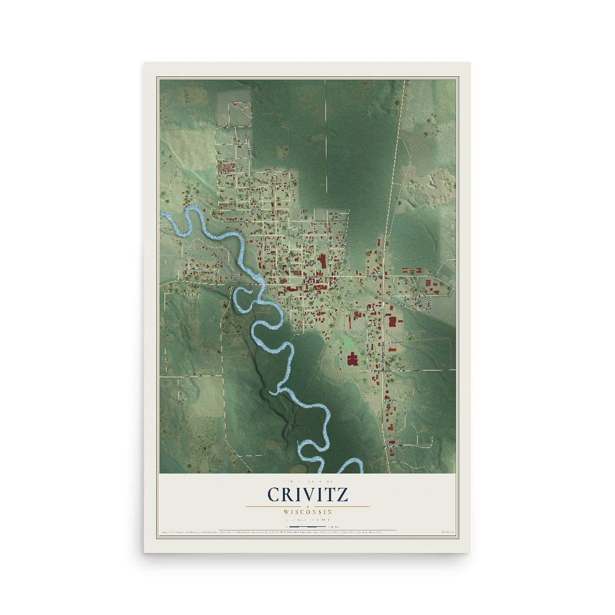 Map of Crivitz, Wisconsin, 12 x 18 inch unframed archival matte print