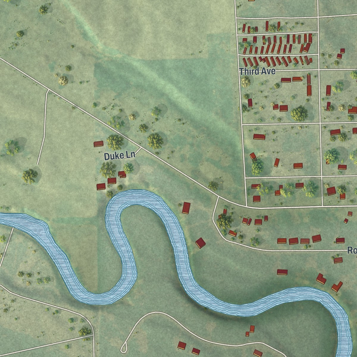 Second close-up of the map of Crivitz, Wisconsin print showing more streets and buildings