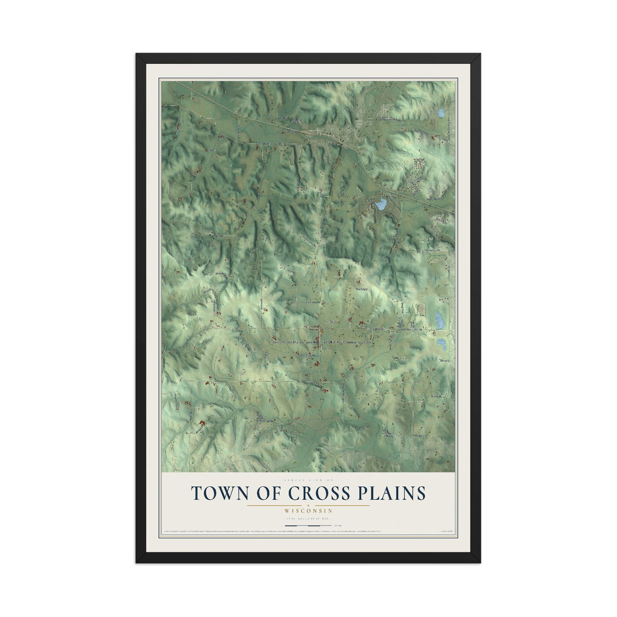 Map of the Town of Cross Plains, Wisconsin, 12 x 18 inch print in a black wood frame