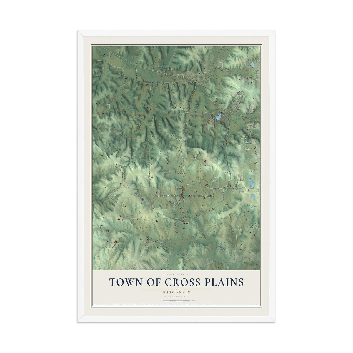 Map of the Town of Cross Plains, Wisconsin, 12 x 18 inch print in a white wood frame