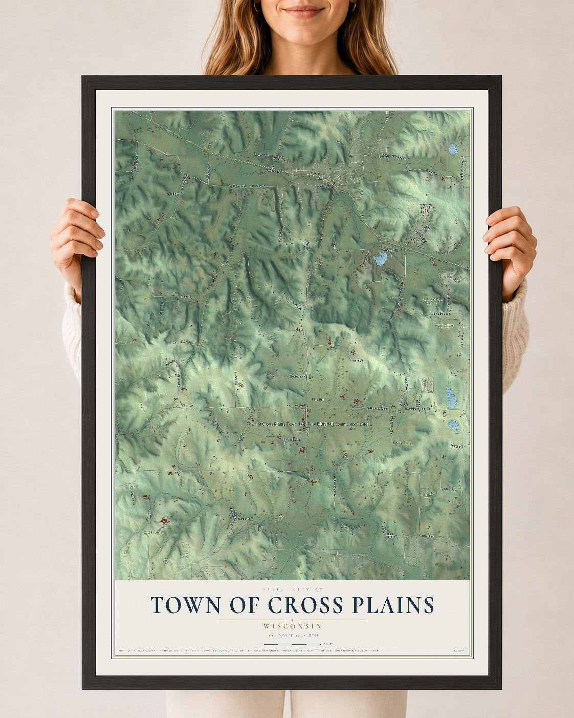 Map of the Town of Cross Plains, Wisconsin, 24 x 36 inch print in a black wood frame