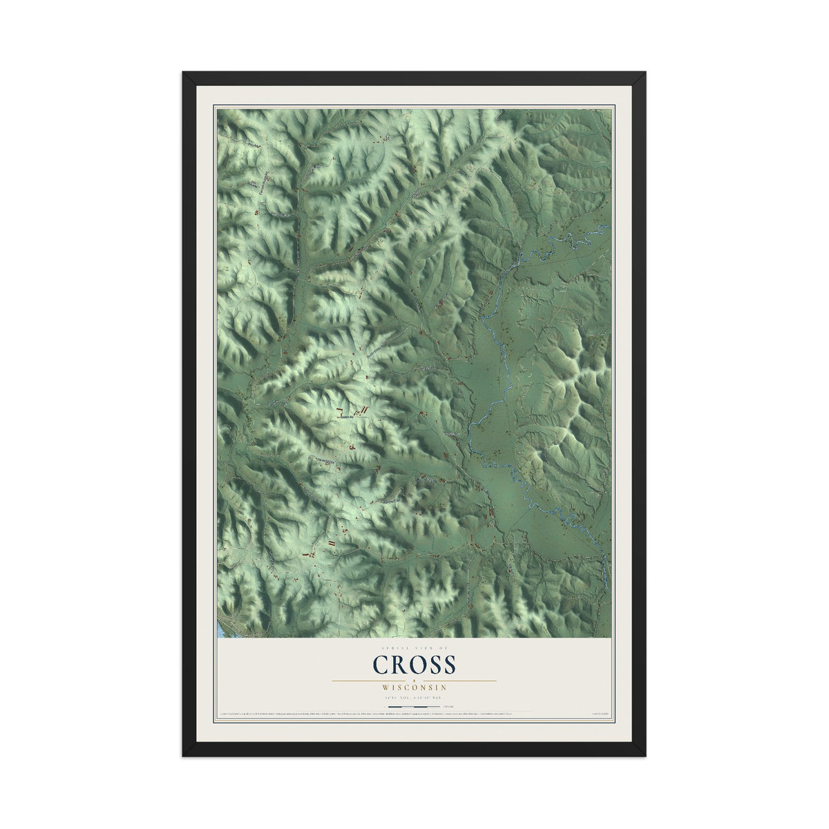 Map of Cross, Wisconsin, 12 x 18 inch print in a black wood frame