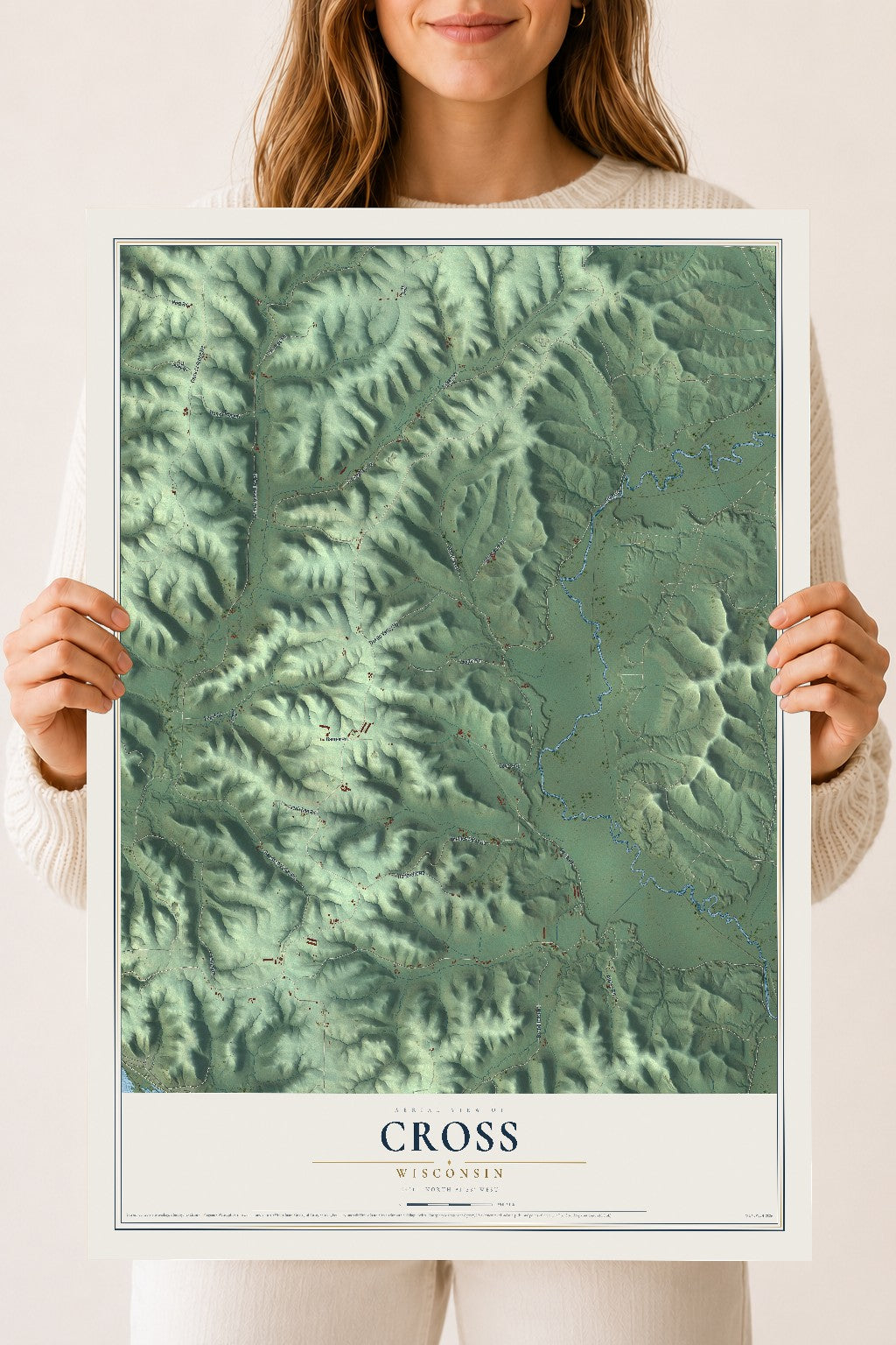 Map of Cross, Wisconsin, 18 x 24 inch unframed archival matte print