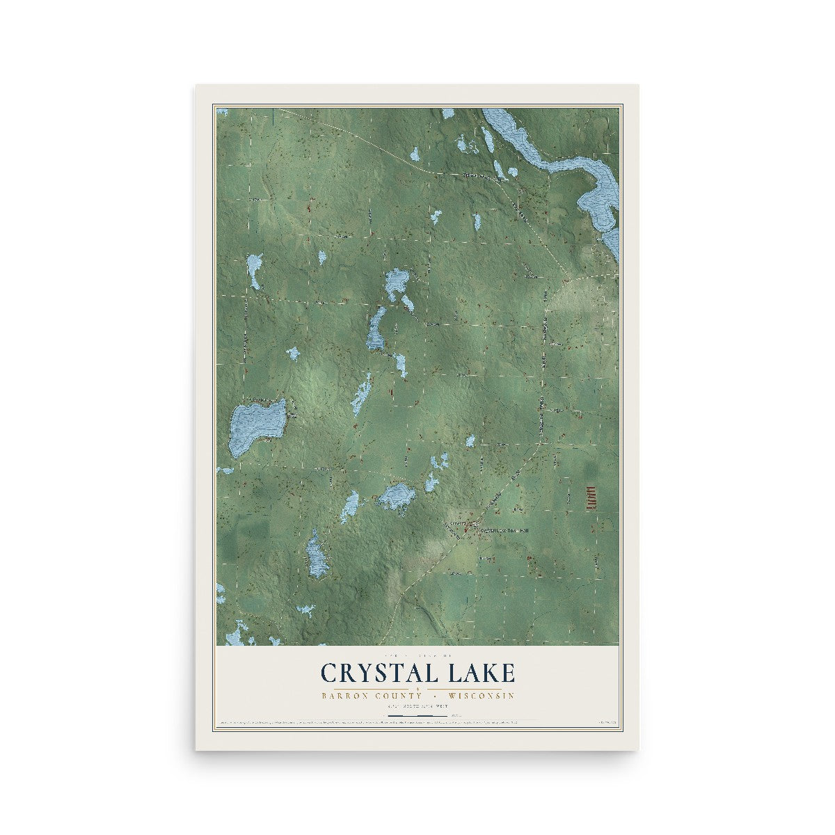 Map of Crystal Lake, Barron County, Wisconsin, 12 x 18 inch unframed archival matte print