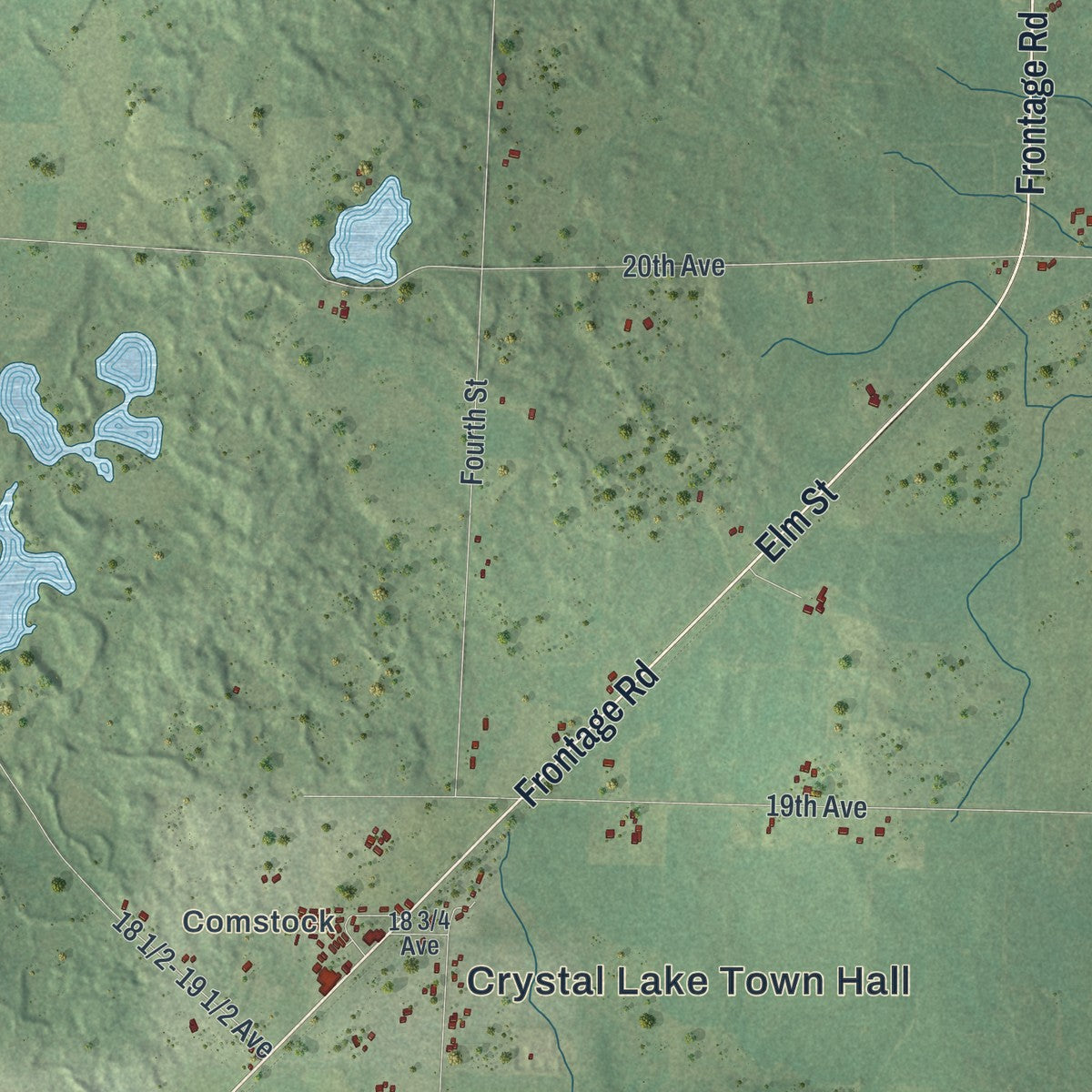Second close-up of the map of Crystal Lake, Barron County, Wisconsin print showing more streets and buildings