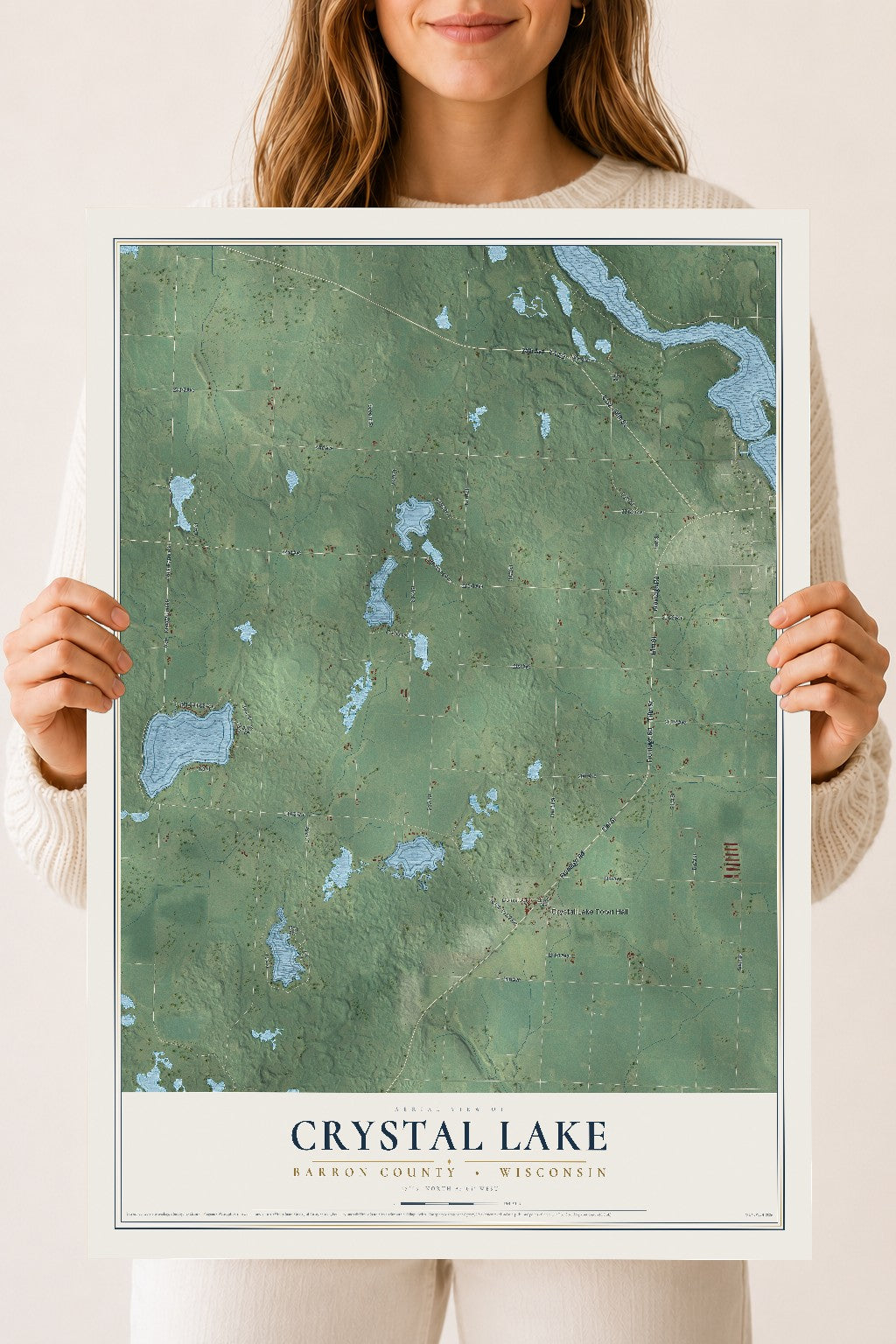 Map of Crystal Lake, Barron County, Wisconsin, 18 x 24 inch unframed archival matte print