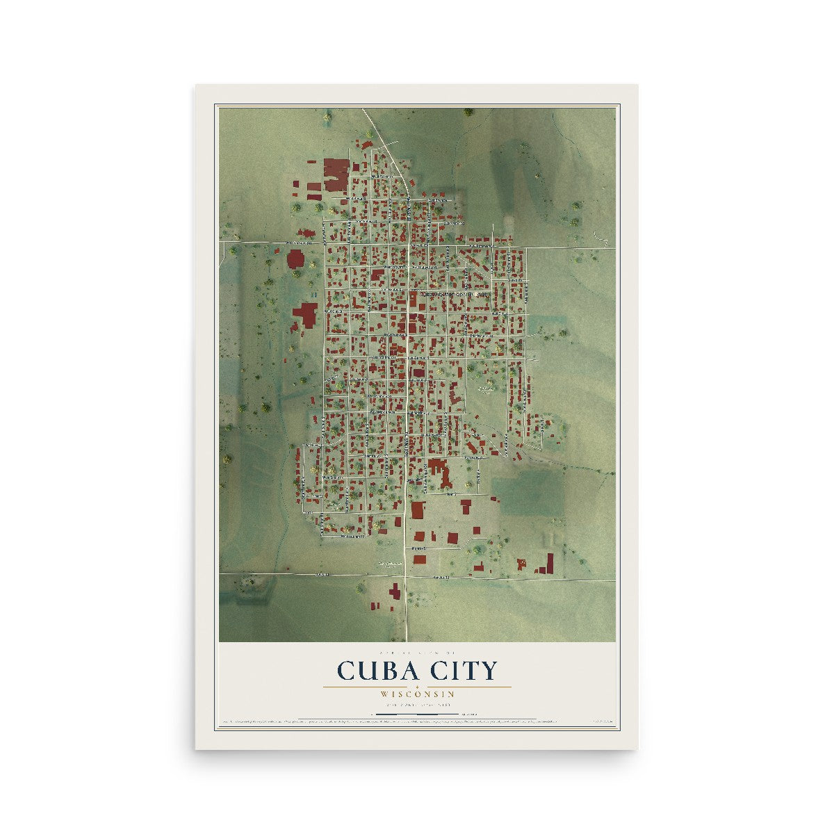 Map of Cuba City, Wisconsin, 12 x 18 inch unframed archival matte print