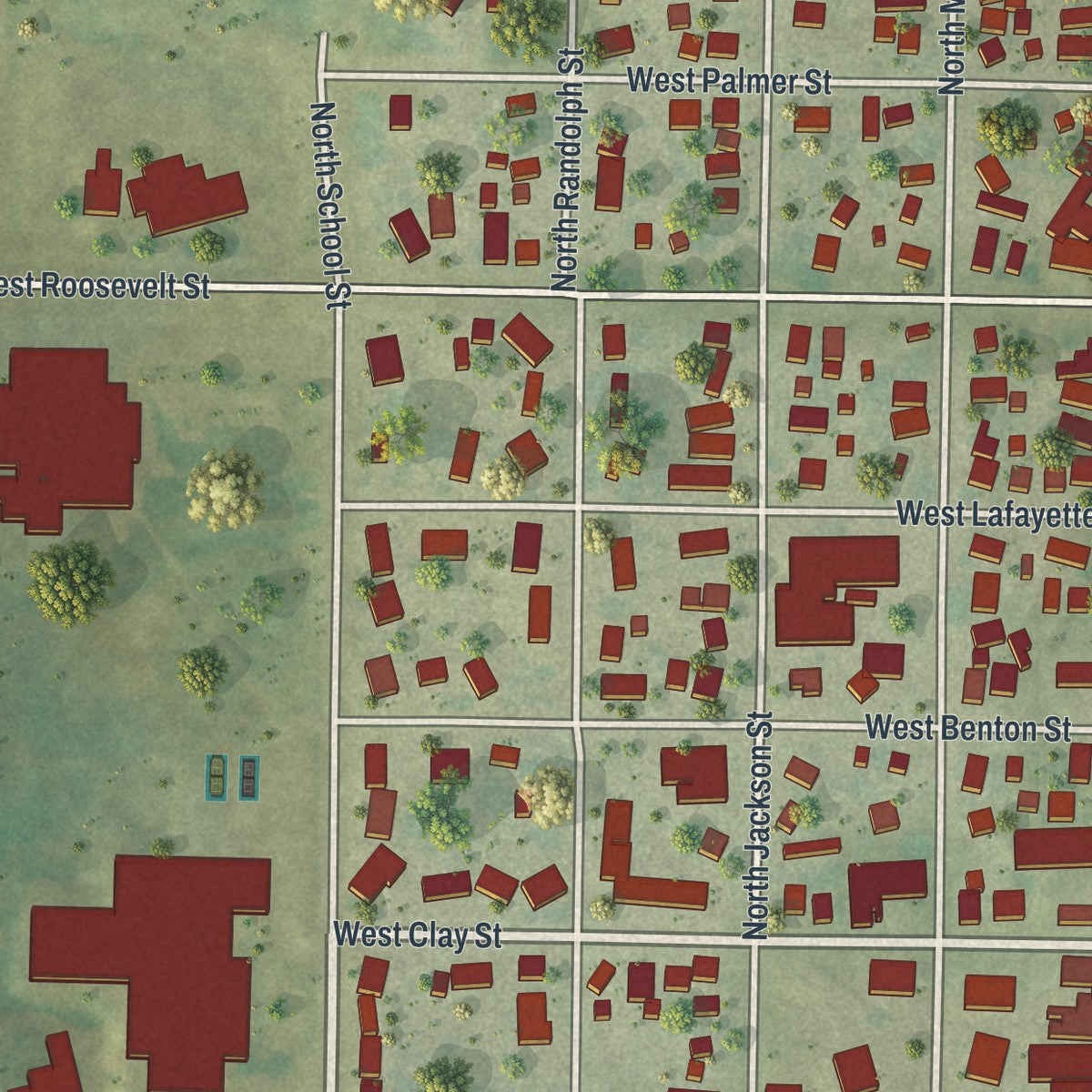 Second close-up of the map of Cuba City, Wisconsin print showing more streets and buildings