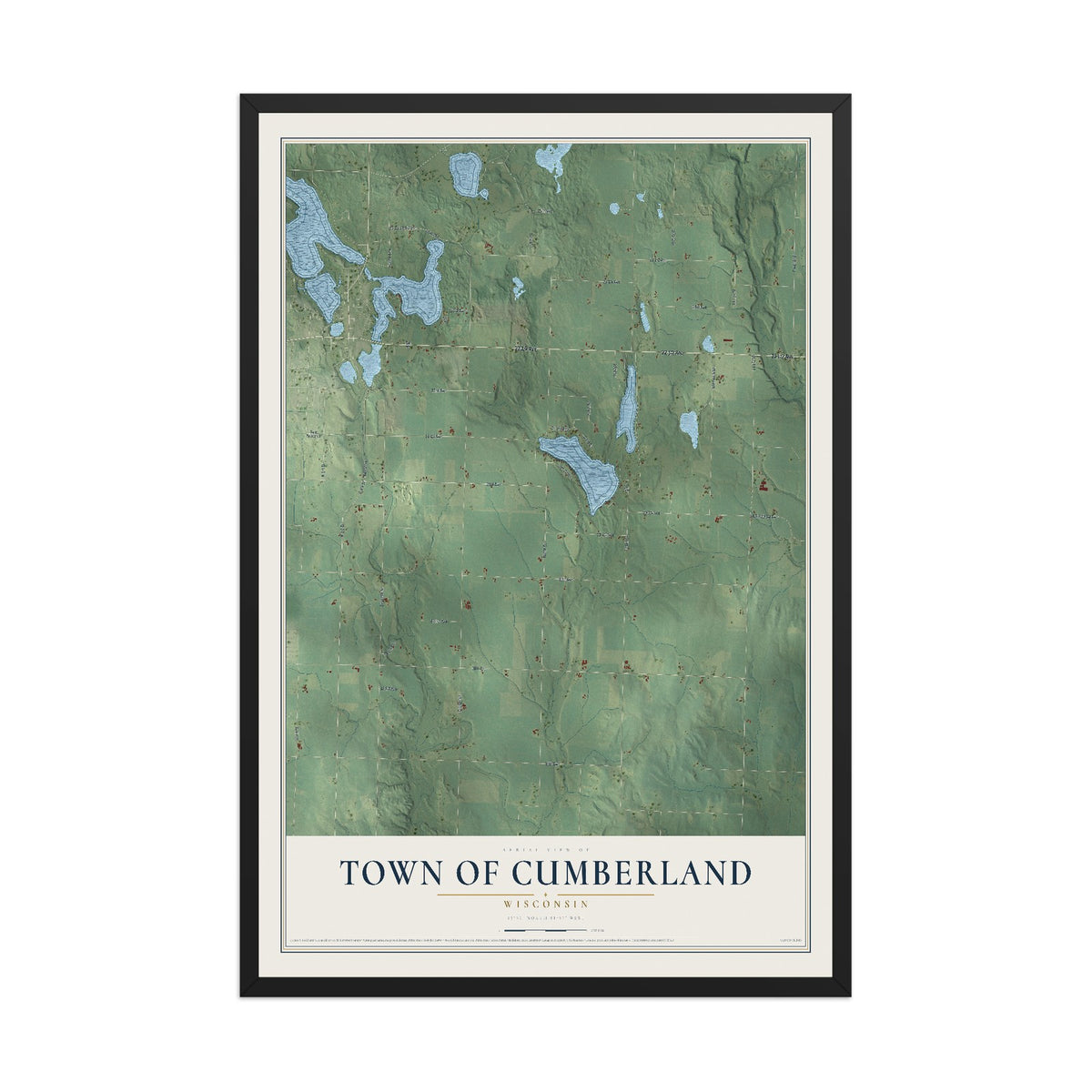 Map of the Town of Cumberland, Wisconsin, 12 x 18 inch print in a black wood frame