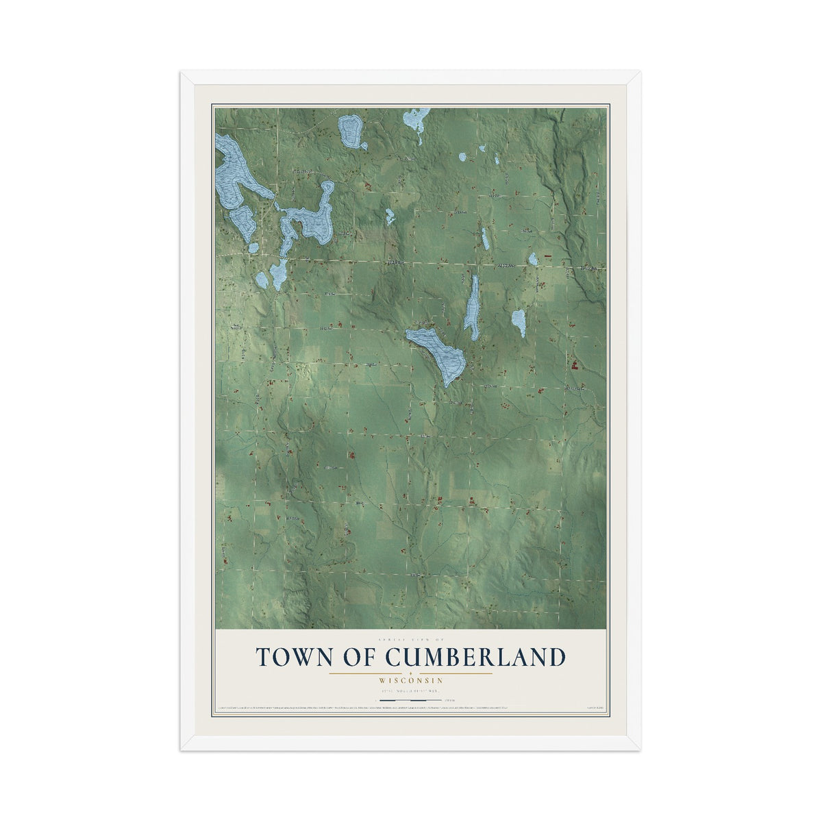 Map of the Town of Cumberland, Wisconsin, 12 x 18 inch print in a white wood frame