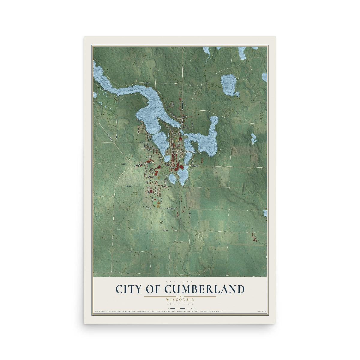 Map of Cumberland, Wisconsin, 12 x 18 inch unframed archival matte print