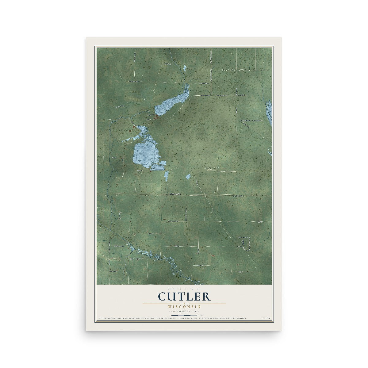 Map of Cutler, Wisconsin, 12 x 18 inch unframed archival matte print