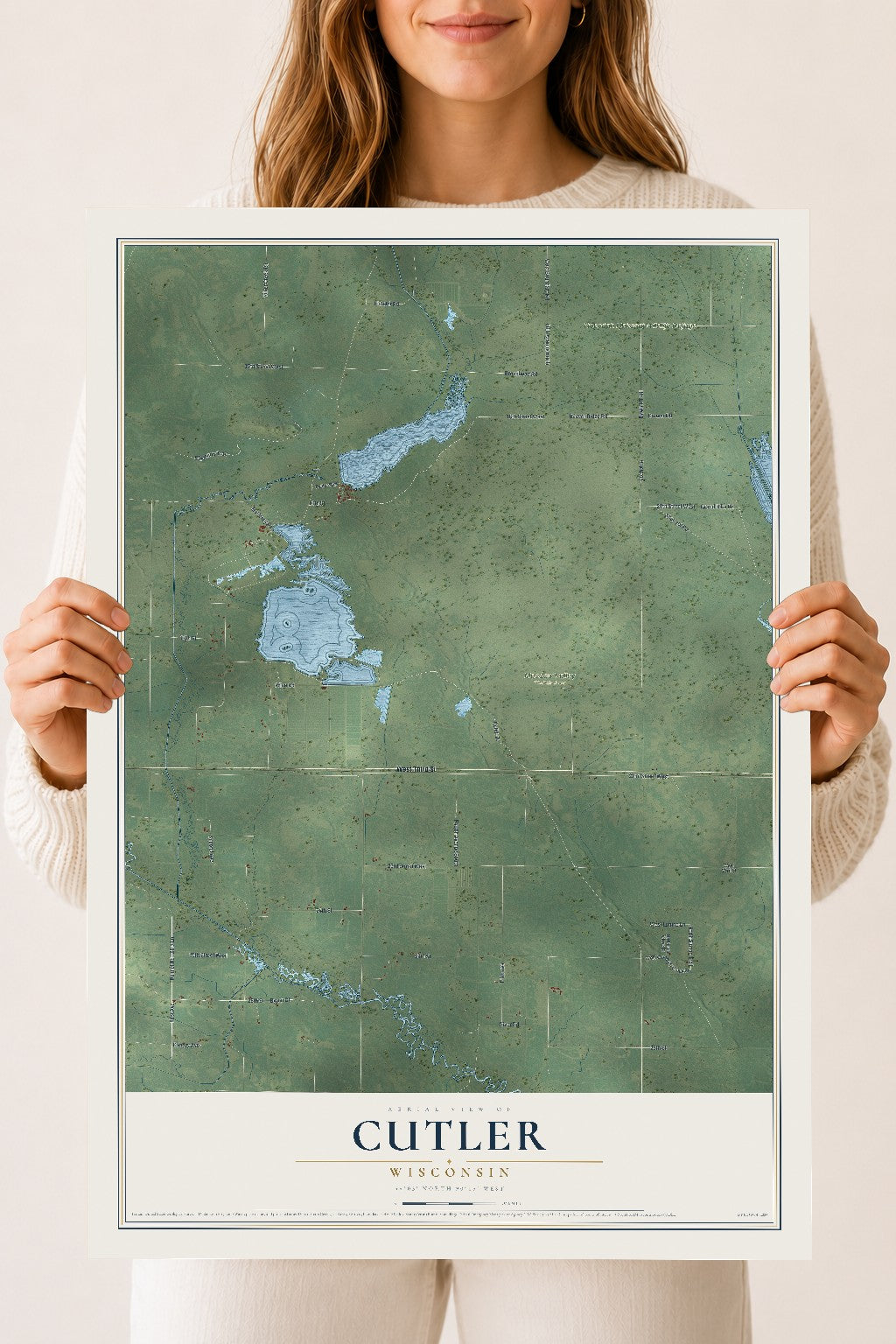 Map of Cutler, Wisconsin, 18 x 24 inch unframed archival matte print