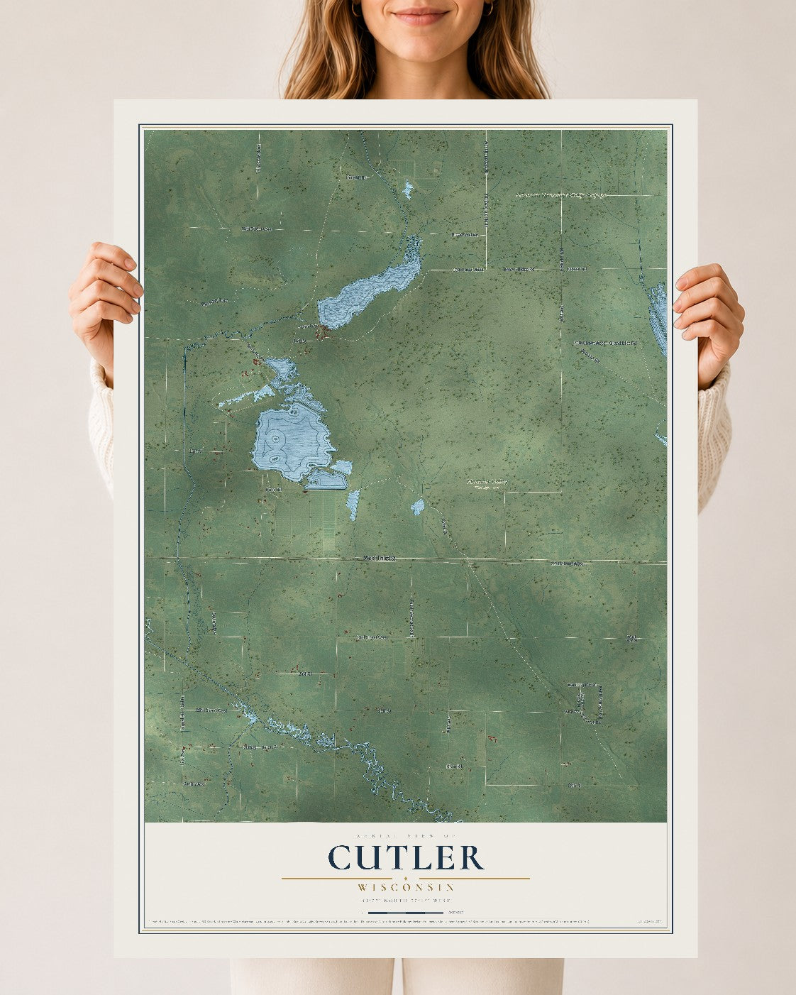 Map of Cutler, Wisconsin, 24 x 36 inch unframed archival matte print
